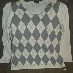 Womens Basic Editions White and Gray V-Neck Sweater Size XL
